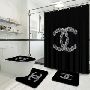 black white roses diamond Chanel shower curtain